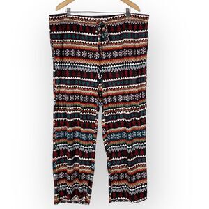 Joyspun Womens Pajama Pants 2X Holiday Wide Leg Fair Isle Christmas Pockets Soft